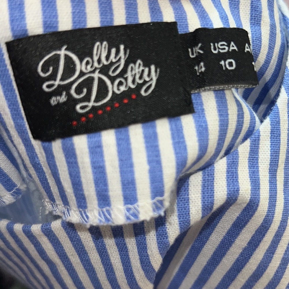 Dolly and Dotty Amanda Blue Pinstriped Cotton Swing Dress - Picture 10 of 11